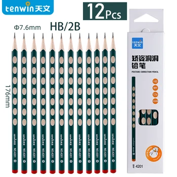 Tenwin 12PCS גזעי עץ עיפרון HB/2B גרפיטי עיפרון גרפיט נכון לכתוב את היציבה של הילדים עפרונות ציור כלי כתיבה