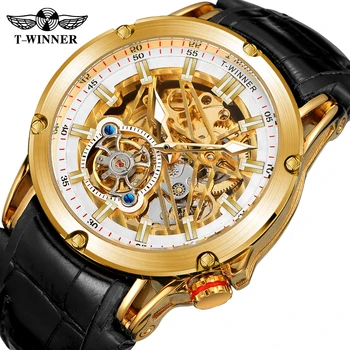 Twinner עסקים חדשים שעונים לגברים העליון מותג יוקרה זהב חיוג עור שעון יד אדם השעון אופנה עמיד למים שעוני יד