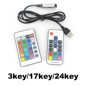 USB 5V מיני 3key 17key 24key RGB LED RF Controller מיני שליטה דימר על 5050 3528 2835 RGB LED הרצועה אורות 4Pin O1