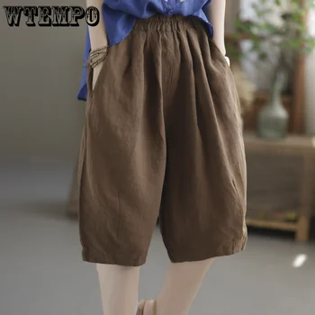 WTEMPO כותנה מכנסי נשים אופנת רחוב רחב הרגל מכנסיים אופנה Capris תכליתי מזדמנים מכנסיים Y2k נשיים קצרים