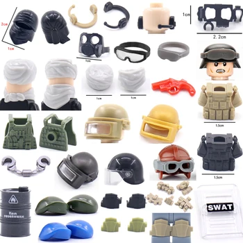 WW2 צבאי אבני הבניין הצבא חייל דמויות מתנות מיני לבנים קסדות, כובעים, משקפי אוזניות תיקון הדם צעצועים לילדים