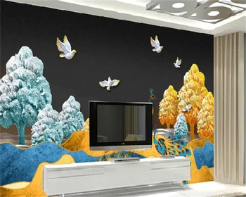 Wellyu המסמכים דה parede טפט מותאם אישית חדש בסגנון סיני הקלה נוף יער טווס ציפור ערוץ האופנה רקע ציור הקיר