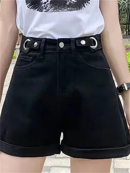 Y2k ג ' ינס קצרים לנשים הקיץ 2023 קוריאני אופנה אופנת רחוב מזדמן משרד גבירותיי קו מותן גבוה חפתים בציר קצרים.