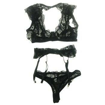 YBFDO סטים הלבשה תחתונה לנשים יוקרה פרחוני סקסי רקמה רשת ברזל ביריות יום האהבה, חם, נשי