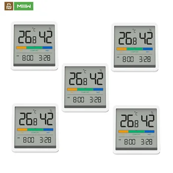 Youpin Miiiw אילם טמפרטורה לחות שעון הביתה מקורה דיוק גבוה חדר תינוק C/F טמפרטורת לפקח 3.34 אינץ LCD מסך