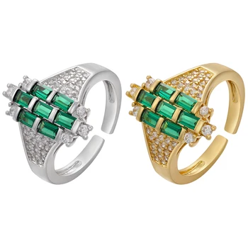 ZHUKOU צבע זהב טבעת פתוחה עבור נשים ירוק מרובע CZ קריסטל נשים טבעות אופנה מעוין טבעות תכשיטים הסיטוניים VJ133