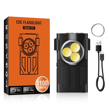 ZK20 V7 LED EDC מחזיק מפתחות פנס מסוג-C נטענת ניידת עבודה האור מיני לפיד עם קליפ UV לקמפינג פנס כיס