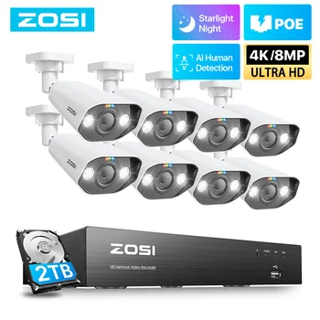 ZOSI 8MP באיכות של 5 מגה פיקסל פו מצלמות אבטחה מערכת 8CH 4K NVR-כיוונית אודיו מצלמת IP האנושי לזהות חיצונית מקליט וידאו מעקב