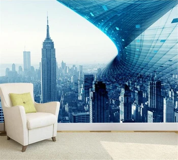 beibehang אישית טפט 3d תלת ממדי תחום האופנה מופשט החלל האדריכלי המודרני רקע כחול הקיר
