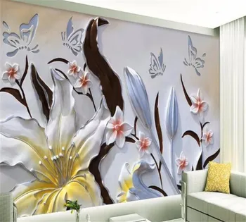 beibehang אישית מודרנית ציור קיר רקע צילום שזיף הקלה בסגנון פשוט לילי במלון חדר שינה קישוט הבית טפט