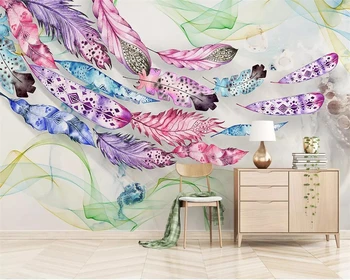 beibehang המסמכים דה parede טפט מותאם אישית 3d מודרנית אופנה צבעוניים נוצה אמנות קו הטלוויזיה רקע קיר נייר המסמכים דה parede