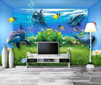 beibehang המסמכים דה parede טפט מותאם אישית 3d ציורי העולם מתחת למים סטריאו מרחב הדולפין הטלוויזיה רקע קיר נייר-papier peint