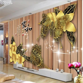 beibehang טפט מותאם אישית 3d פרסקו פניני זהב הזוהר פרפר פרח רקע קיר מסמכי עיצוב הבית המסמכים דה parede