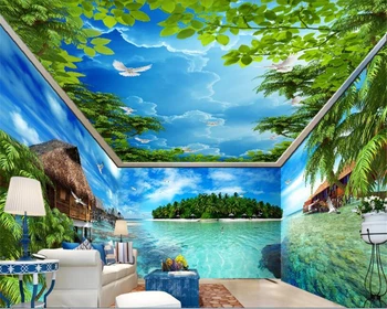 beibehang טפטים בסלון אופנה ציור הקיר הים נוף האי מלא רקע 3D טפט קיר גלילי נייר