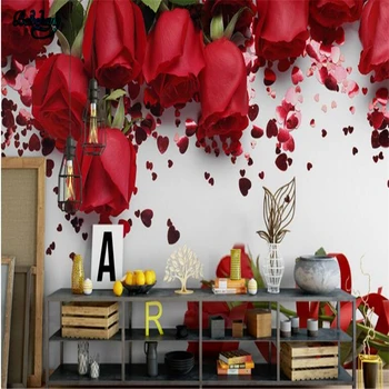 beibehang מודרני פשוט ורדים אדומים רומנטיים חם החתונה חדר רקע קיר גדול טפט מותאם אישית ציורי קיר