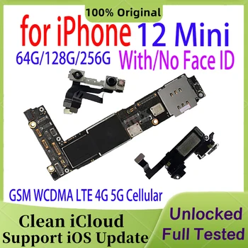 iCloud סמארטפון לוח אם לאייפון 12 מיני Mainboard עם הפנים ID 256gb המקורי צלחת טובה לא מזהה חשבון 128gb לוגיים