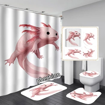 phechion חדש 3D הדפסה בעלי חיים סלמנדרות וילון מקלחת עמיד למים שירותים וילון אנטי להחליק שטיח האמבטיה ערכת שירותים שטיחים VR244