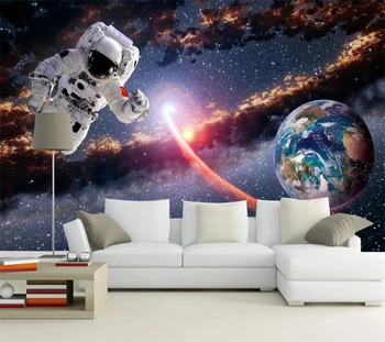 wellyu אישית גדולה ציור קיר תלת מימדי אסטרונאוט הארץ 3D כוכב לכת במערכת השמש galaxy הסלון טפט הרקע