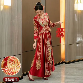 אוהבי שמלת פאייטים נוצץ הדרקון פיניקס רקמה Cheongsam הסינית סגנון חרוזים ציצית צ ' יפאו китайская одежда
