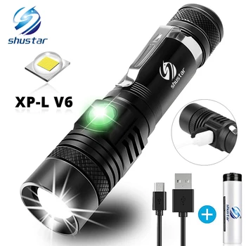 אולטרה בהירים, פנס LED עם XP-L V6 מנורת LED חרוזים עמיד למים לפיד Zoomable 4 מצבי תאורה-USB Multi-פונקצית טעינה