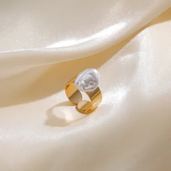 אופנה בארוק חיקוי פרל טבעות לנשים מצופה זהב מתכוונן טבעת נירוסטה 2023 אופנתי ואלגנטי תכשיטים לחתונה