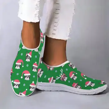 אופנה בוסטון טרייר נושא חג המולד עיצוב נוח פנאי נעלי רך של נשים להחליק על נעלי רשת נעליים