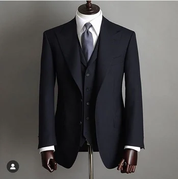 אופנה חדשה קלאסי שחור חליפות גברים רגיל 3 חתיכות תחפושת Homme שמלת החתונה Terno Masculino בלייזר מגדיר את הז ' קט+מכנסיים+אפוד