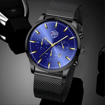 אופנה יוקרתי נירוסטה רשת חגורת קוורץ שעונים של גברים 2023 זכר ספורט לוח זוהר עור השעון relogio masculino