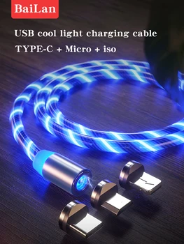 אור מגניב מגנטי כבל סופר מהיר טעינה USB TypeC כבלים עבור Huawei הכבוד כבל Usb לאייפון סמסונג Xiaomi מגנט תשלום