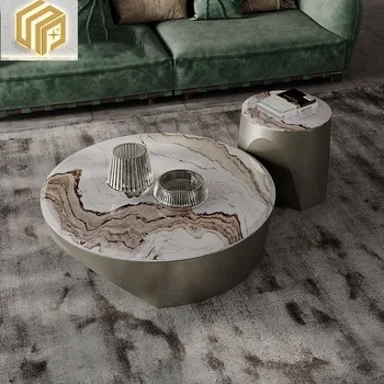 איטלקי אור יוקרה משיש טבעי תה שולחן מודרני מינימליסטי יצירתי עגולה תה שולחן מודרני מינימליסטי מעצב רהיטים