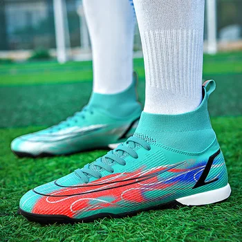 איכות נעלי כדורגל פקקים סי רונאלדו עמיד נעלי כדורגל משקל קל נוח Futsal נעלי ספורט סיטונאי Chuteira החברה