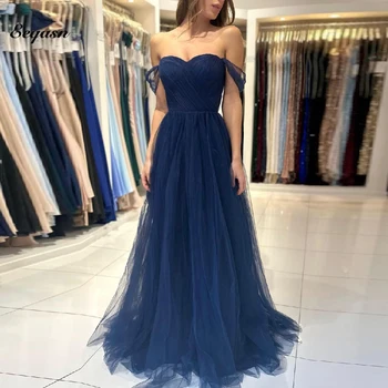 אלגנטי כחולות שמלות ערב טול את כתף שמלות לנשף שורה ארוכה Abendkleider דובאי Vestido De Noche 2023