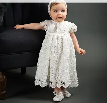 אמא&Baby 0-2Years הנסיכה הרך הנולד התינוק בנות שמלות תחרה, קשת טוטו מסיבת יום הולדת הטבילה לבן שמלת הילדה DD43