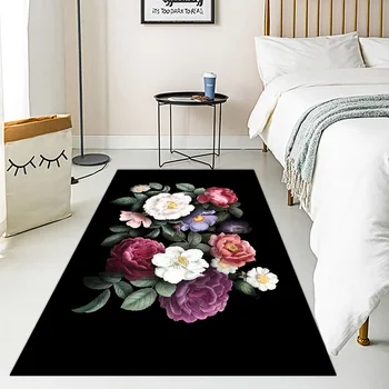אמנות פרח שחור 3D שטיחים עבור הסלון מטבח טרקלין חדר השינה ליד המיטה אזור שטיחים נגד החלקה דלת הכניסה שטיח הרצפה עיצוב הבית