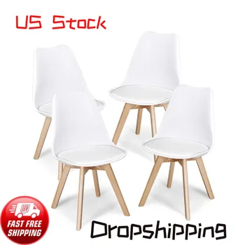 אמצע המאה מודרני מרופדות כסאות אוכל, סט של 4, לבן מסעדה כסא כסא פלסטיק כסאות חדר האוכל