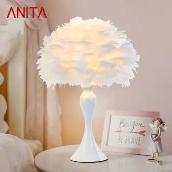 אניטה מודרני מנורת שולחן LED עיצוב יצירתי אופנה הנוצה הלבנה שולחן אור הביתה הסלון של הילדה בחדר השינה ליד המיטה עיצוב