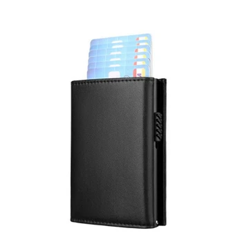 אשראי עסקי תעודת הזהות במקרה גברים RFID מיקרופייבר עור מיני הארנק פופ המגנטי עד בעל כרטיס עם זיהוי חלון Zip מטבע בכיס