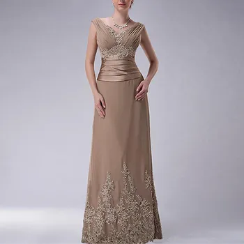 את הכתף אמא של שמלת שושבינה אלגנטי אפליקציות תחרה ללא שרוולים באורך רצפת שמלת חתונה מסיבה