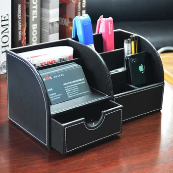 בבית שולחן במשרד ארגונית עור PU תיבת אחסון עט סיר עיפרון בעל שליטה מרחוק תיבת שם בעל הכרטיס לעמוד