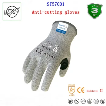 בטיחות-INXS ST57001 guantes corte סריגה לביש אנטי לחתוך כפפות רמה 3 לחתוך את שיעורי הבית תקני כפפות מגן
