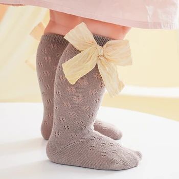 בייבי בנות ארוך גרבי הנסיכה הולו-Out רשת גדולה Bowknot הפעוט גרביים בקיץ מוצק צבע חמוד הגרביים
