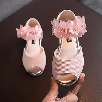 בנות ריינסטון פרח נעלי עקב נמוך פרח שמלת מסיבת החתונה נעלי הנסיכה נעליים לילדים ילדים סנדלים 13 גודל שקופית בנות