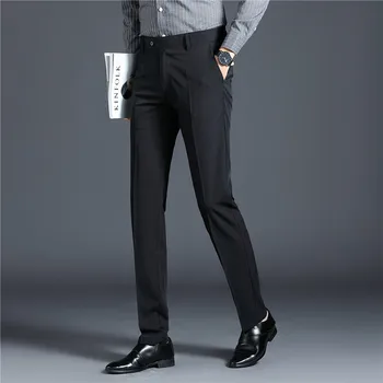בסגנון בריטי סתיו חדש מוצק עסקי מזדמן המכנסיים גברים בגדים פשוטים כל התאמה ללבוש המשרד מכנסיים שחורים ישרים