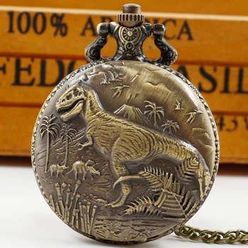 בציר דינוזאור קוורץ שעון כיס פאנק מגניב ברונזה שרשרת שעון ייחודי עתיק תליון שעון מתנות עבור בנים בנות