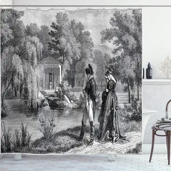בציר וילון המקלחת,היסטורי המהפכה הצרפתית סקיצה עם נפוליאון אישה בגן יצירות אמנות,וילון אמבטיה עם ווים