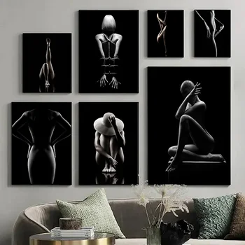 בציר סקסי ליידי עירום צילום בשחור לבן פוסטר בד הציור מינית אמנות קיר הסלון קישוט הבית