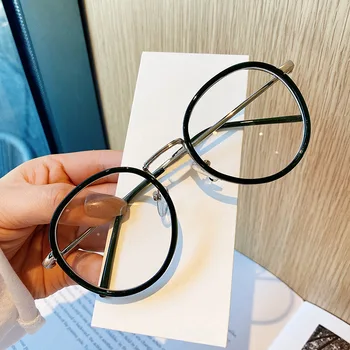 בציר קלאסי אנטי-אור כחול משקפיים אליפטיים מסגרת מתכת מעצב מותג אופנה מתכת עגול אופטי מסגרות משקפיים למחשב