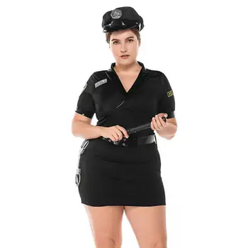 בתוספת גודל של נקבה בוגרת קצין משטרה תחפושת שוטרות שוטר שחור אחיד ליל כל הקדושים משטרה נשים קוספליי תלבושת פנטזיה