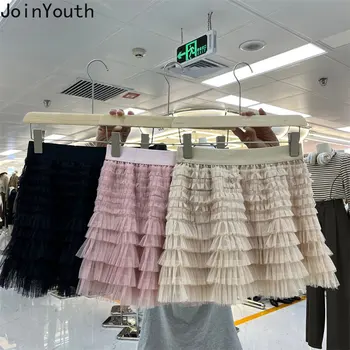 גבוהה המותניים מתוק חצאיות נשים בגדים 2023 Faldas Mujer De Moda אופנה גזה Jupa טוניקה קו-Saia קיץ חמוד, חצאית מיני