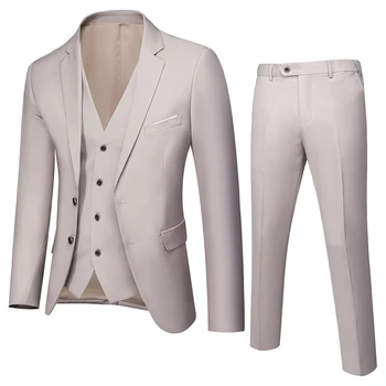 גברים בוטיק עסקים חליפת חתונה סט של 3 חלקים, באיכות גבוהה צבע מוצק לבוש רשמי מוכן, לגברים כפולה על כפתור החליפה מ-5XL